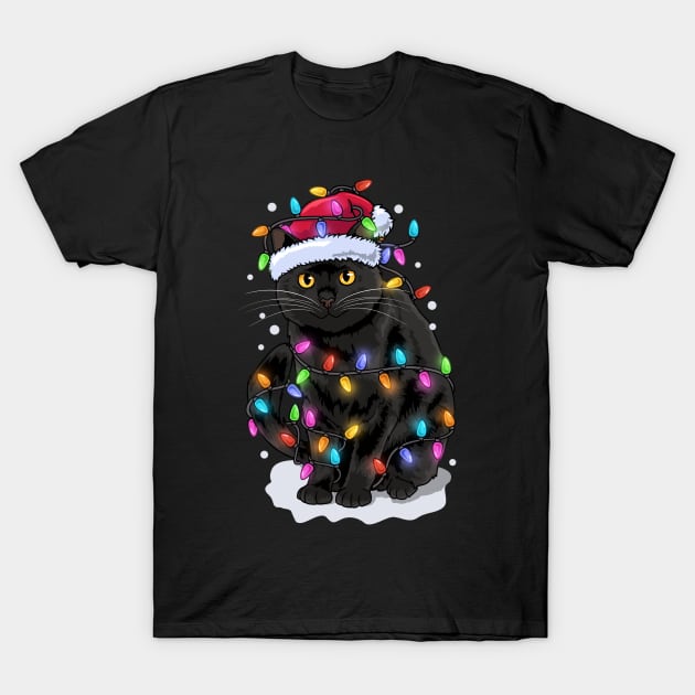 Cat Christmas Santa Hat Christmas Light T-Shirt by KAWAIITEE